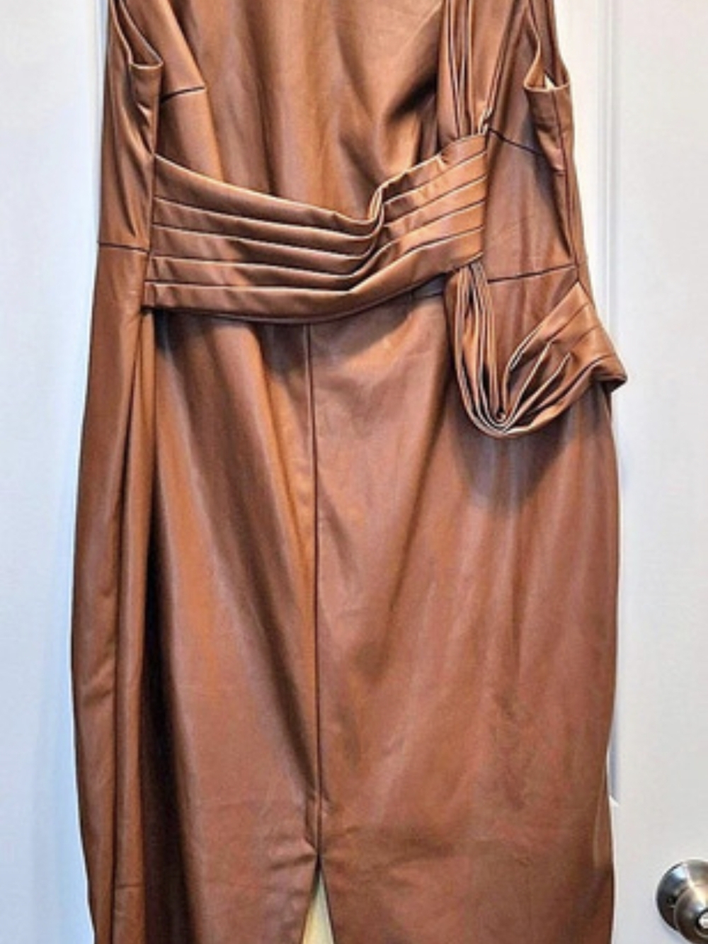 ELOQUII Brown Mocha Faux Leather Draped Pleated Sleeveless Dress 18